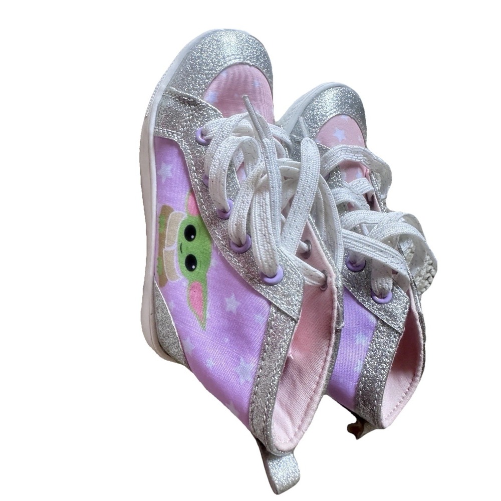 Mandalorian Grogu Baby Yoda Toddler Sneakers Glitter Pink Size 12